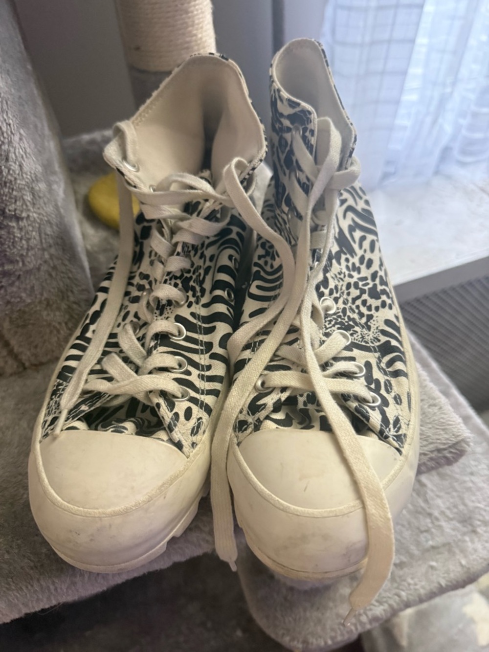 Canvas High-Top Sneakers in Black and White